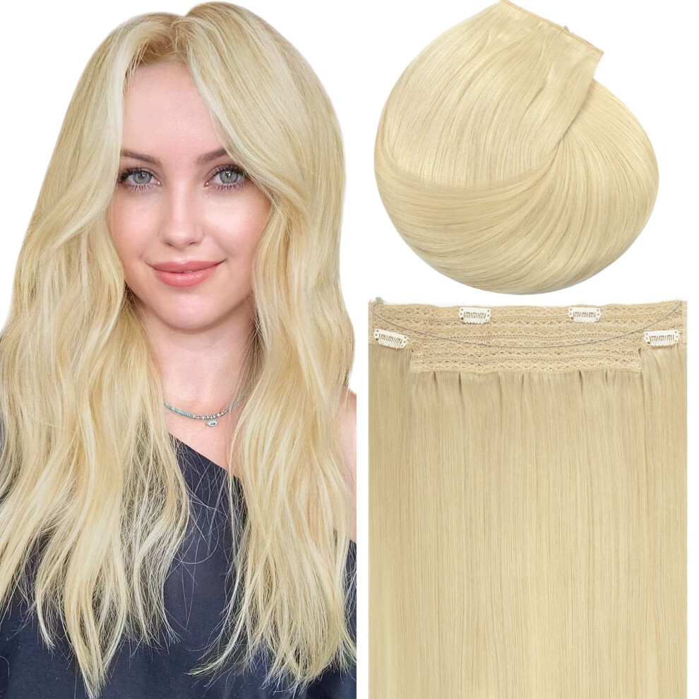 Unisex Silver Platinum Blonde Wire Human Hair Extensions 20 Inch 110G Remy Hair Invisible Wire For Instant Length And Volume