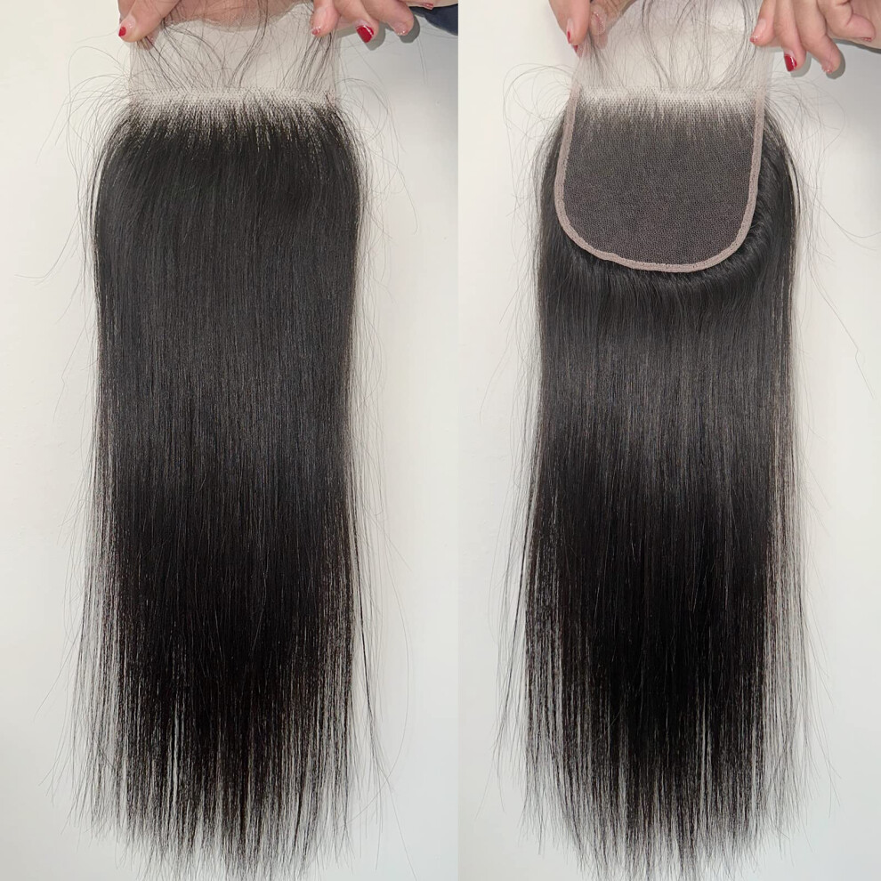 Unisex 18 Inch 4X4 Hd Lace Closure Straight Brazilian Human Hair, Pre Plucked Natural Hairline