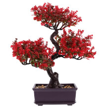 Artificial Bonsai Tree Red Potted Fake Plant for Indoor Outdoor Home Office Table Décor