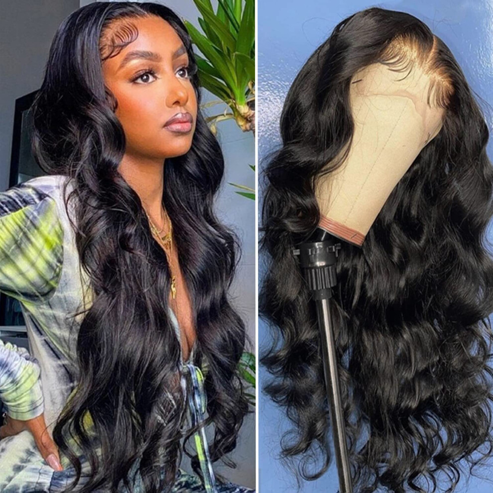 Unisex Human Hair Lace Front Wig Brazilian Body Wave Glueless 4X4 Hd Lace Closure Pre Plucked 22Inch