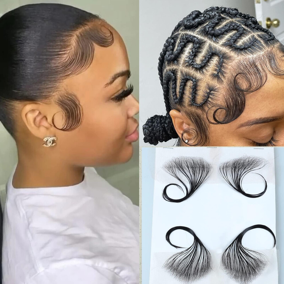HD Lace Baby Hair Strips 4pcs Virgin Human Hair for Wigs Natural Hairline Enhancement Reusable Black