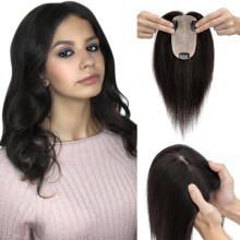 Human Hair Topper for Thinning Hair Women Clip in Hair Piece Natural Scalp Look Instant Volume Boost 8 Inch #1B