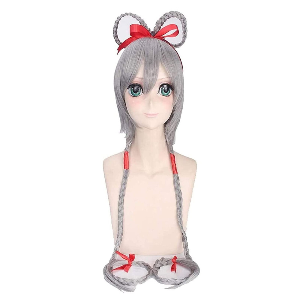 Unisex Silver Cosplay Wig 120Cm Long Hair With Braids Heat Resistant Synthetic Wig Cap Included