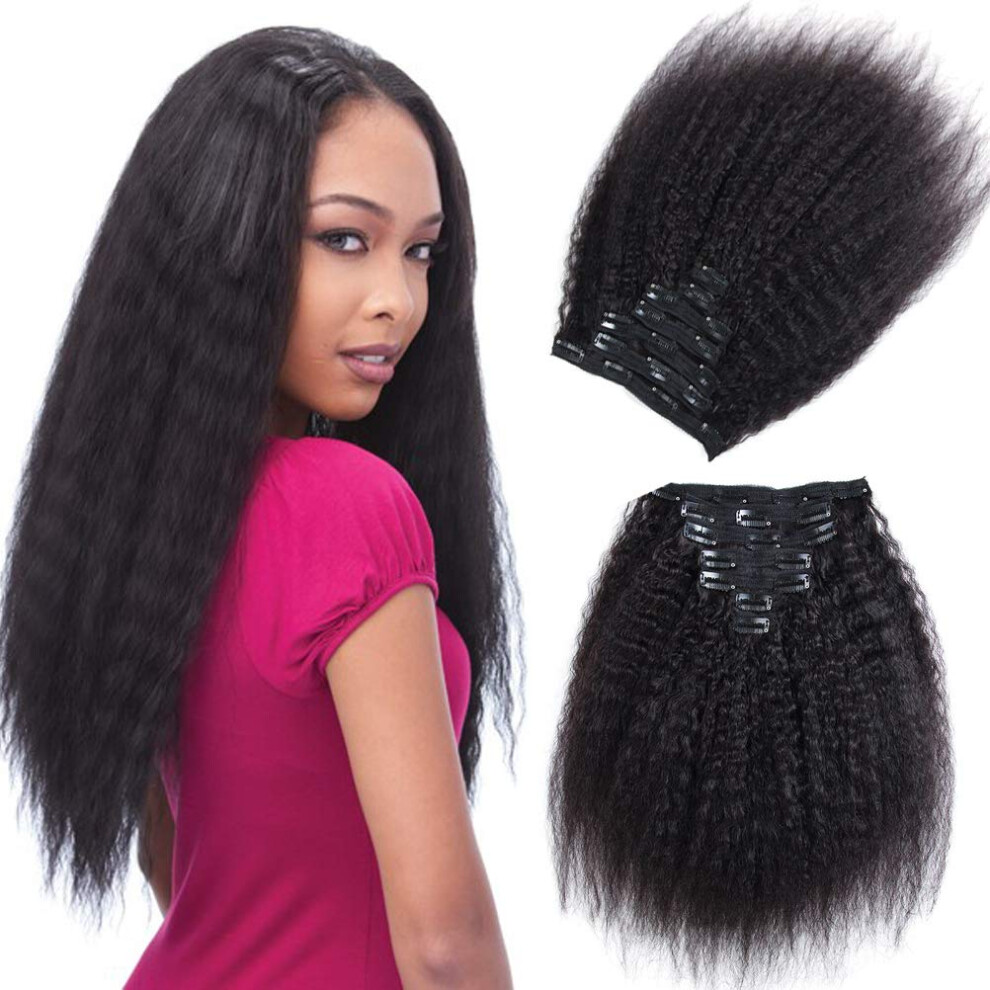 Kinky Straight Clip In Hair Extensions Human Hair 7pcs 120g 12 Inch Natural Black Virgin Yaki