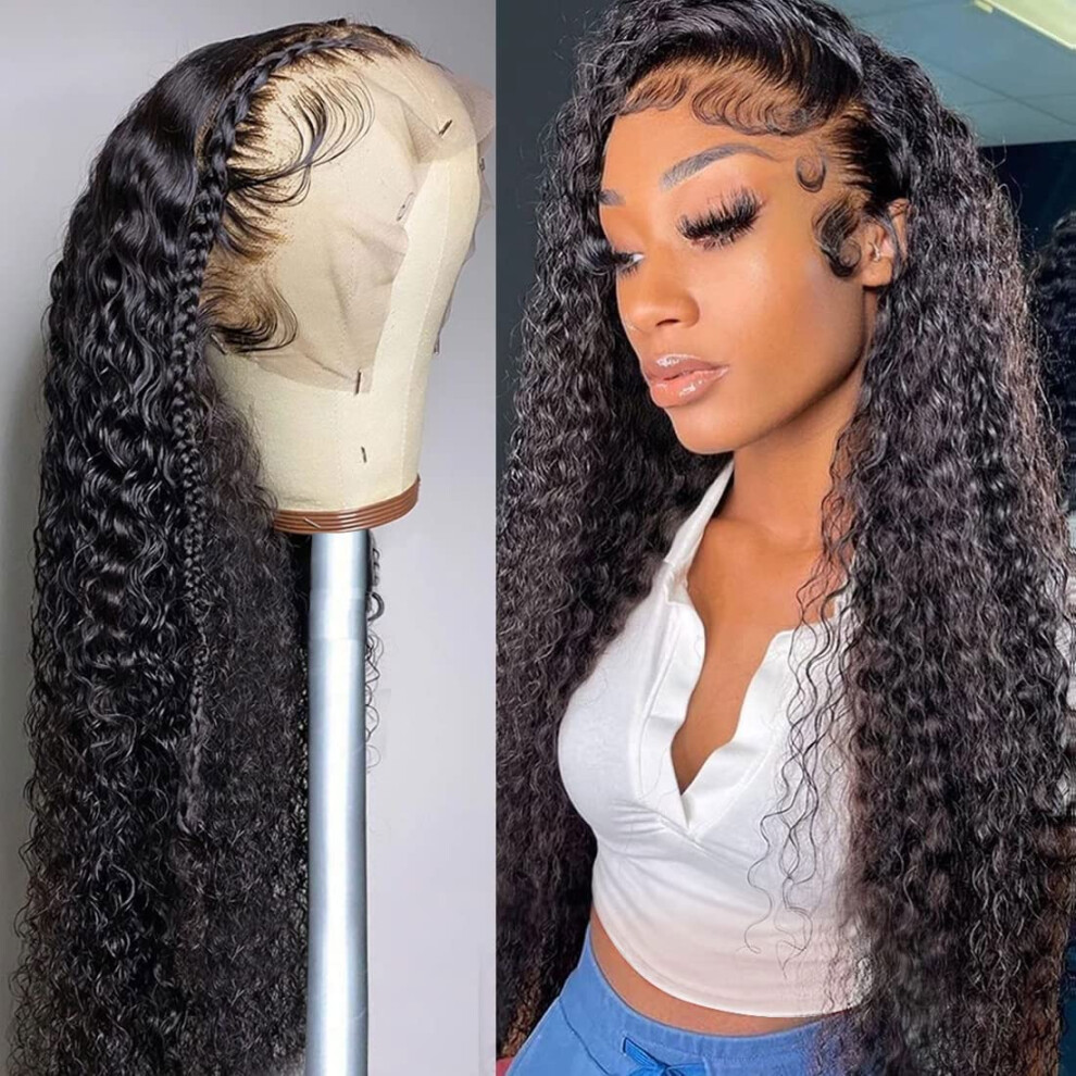 13x4 Deep Wave Lace Front Human Hair Wig 180% Density HD Lace Frontal Brazilian Virgin Curly Wet and Wavy for Women 18 Inch