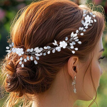 Silver Rhinestone Bridal Headpiece with Pearls, Flexible Wedding Hair Vine for Women