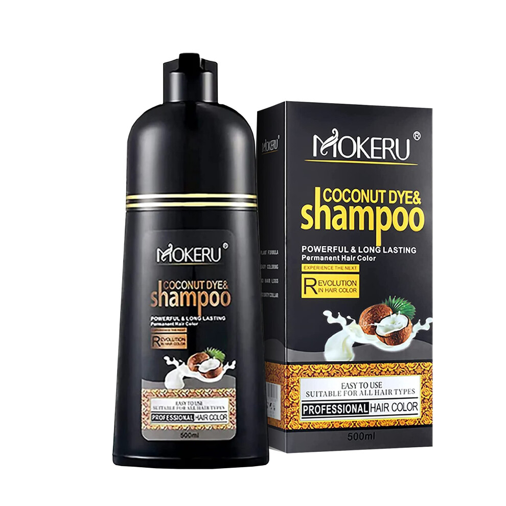 Black Mokeru Hair Dye Shampoo 3In1 Herbal Coconut Formula For Instant Gray Coverage 500Ml