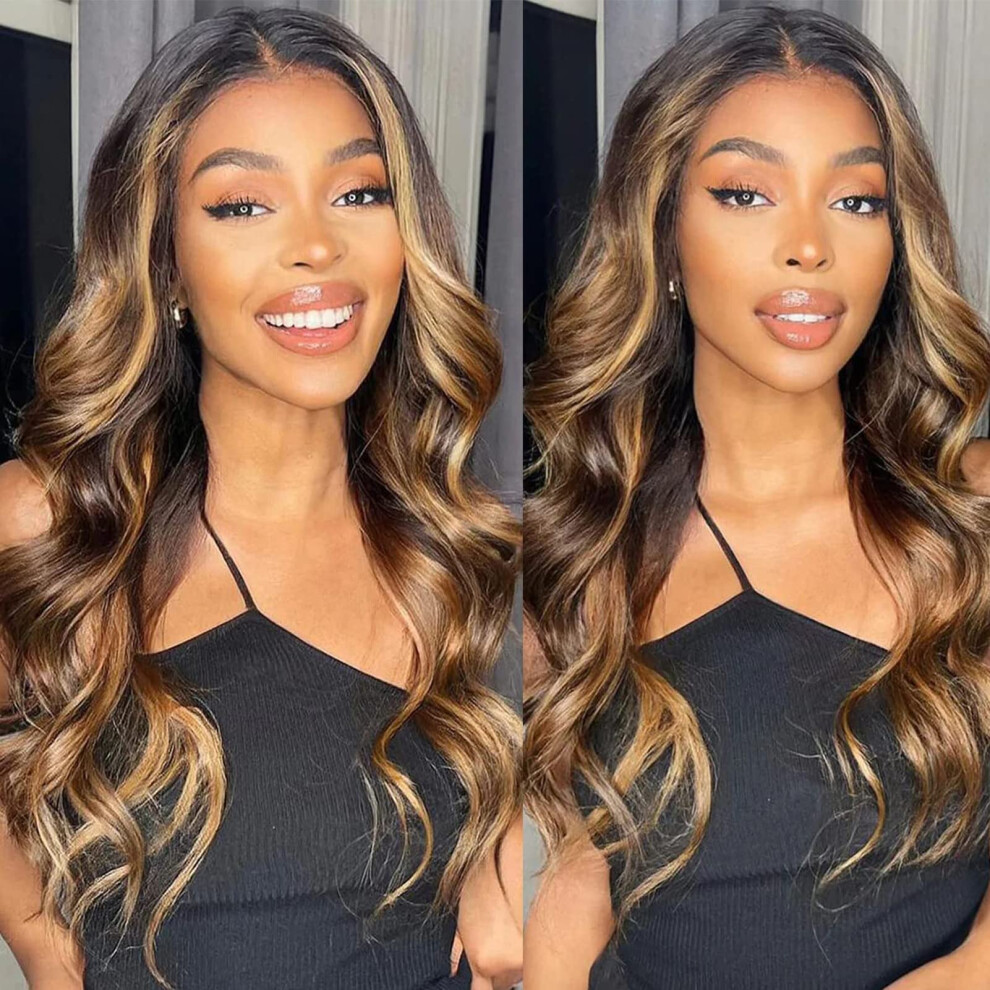Unisex Brown Long Wavy Ombre Lace Front Wig Handknotted HeatâResistant Synthetic Fiber 26 Inch