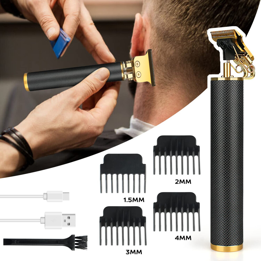 Black Hair Clippers For Men Cordless Rechargeable Beard Trimmer With Precise Tblade And Metal Grip
