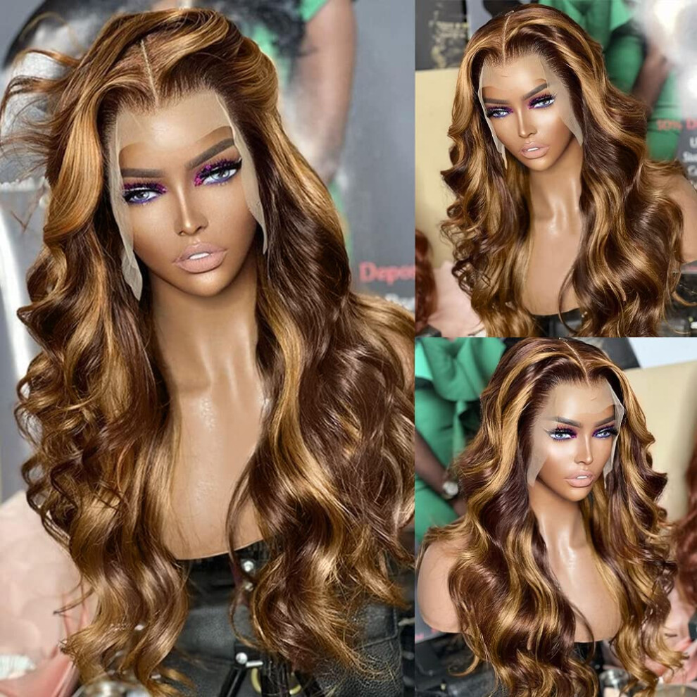 13x6 Lace Front Wigs Human Hair Body Wave Honey Blonde Ombre HD Transparent Lace Pre Plucked