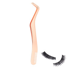 Eyelash Extension Tweezers with Comb – Stainless Steel Applicator Tool for Salon and Home Use Rose Gold