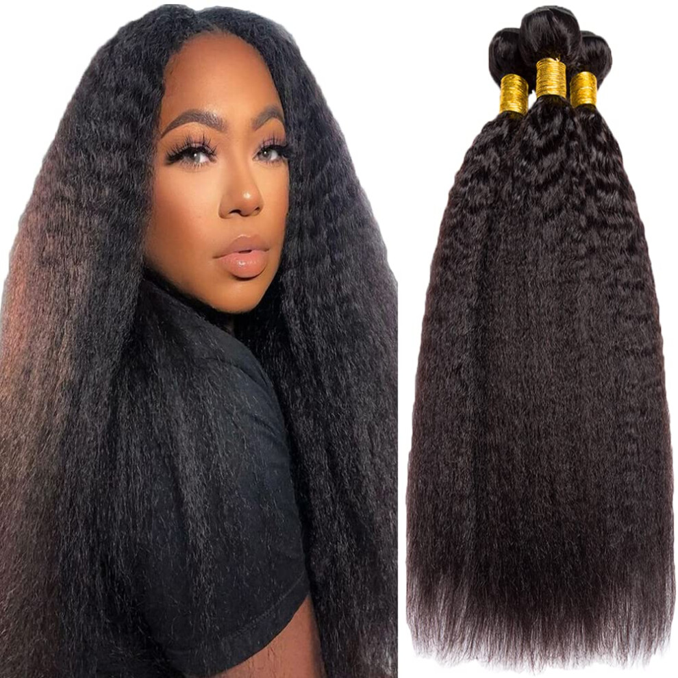 Unisex Black Brazilian Kinky Straight Hair Bundles 26 28 30 Inch Virgin Yaki Straight Human Hair Weave 3 Packs