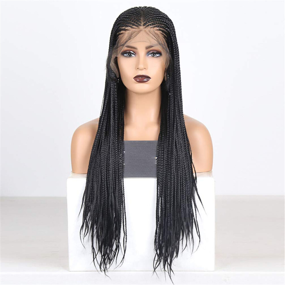 Long Synthetic Box Braided Wig for Women Lace Front with Natural Hairline and Adjustable Cap