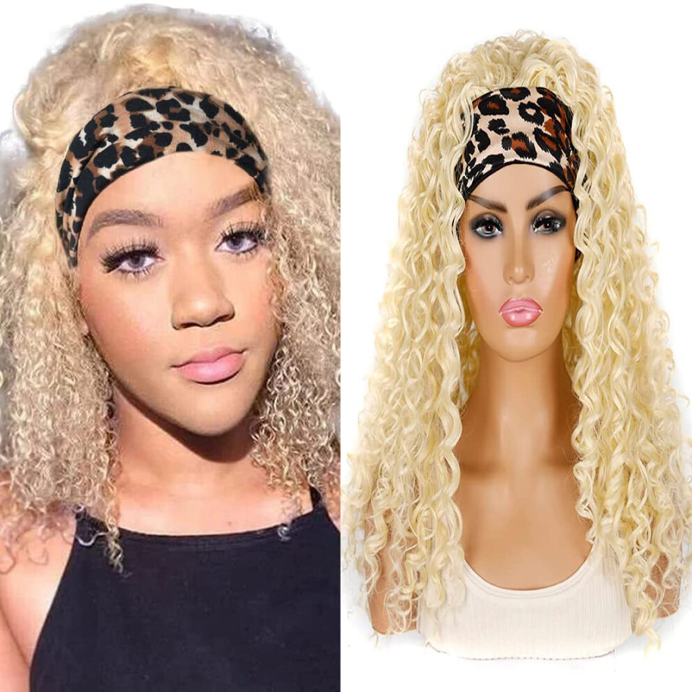 613 Blonde Curly Wave Human Hair Headband Wig 16 Inch Glueless No Lace Full Volume for Women