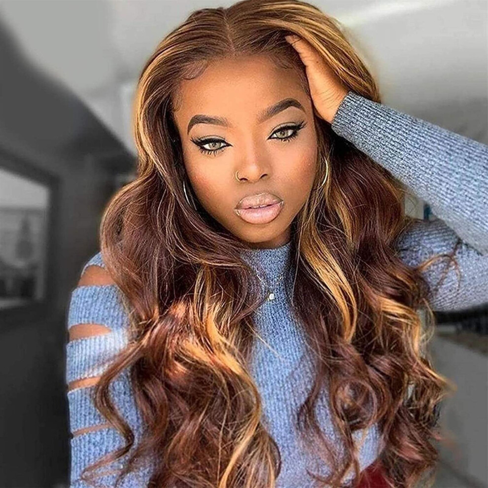 Unisex Hd Lace Front Wig Ombre Blonde Human Hair 24 Inch Wavy Pre Plucked Brazilian Remy With Baby Hair
