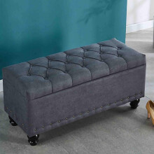 Ottoman Storage Bench with Fabric Upholstery for Living Room or Bedroom, Grey 150x40x45cm
