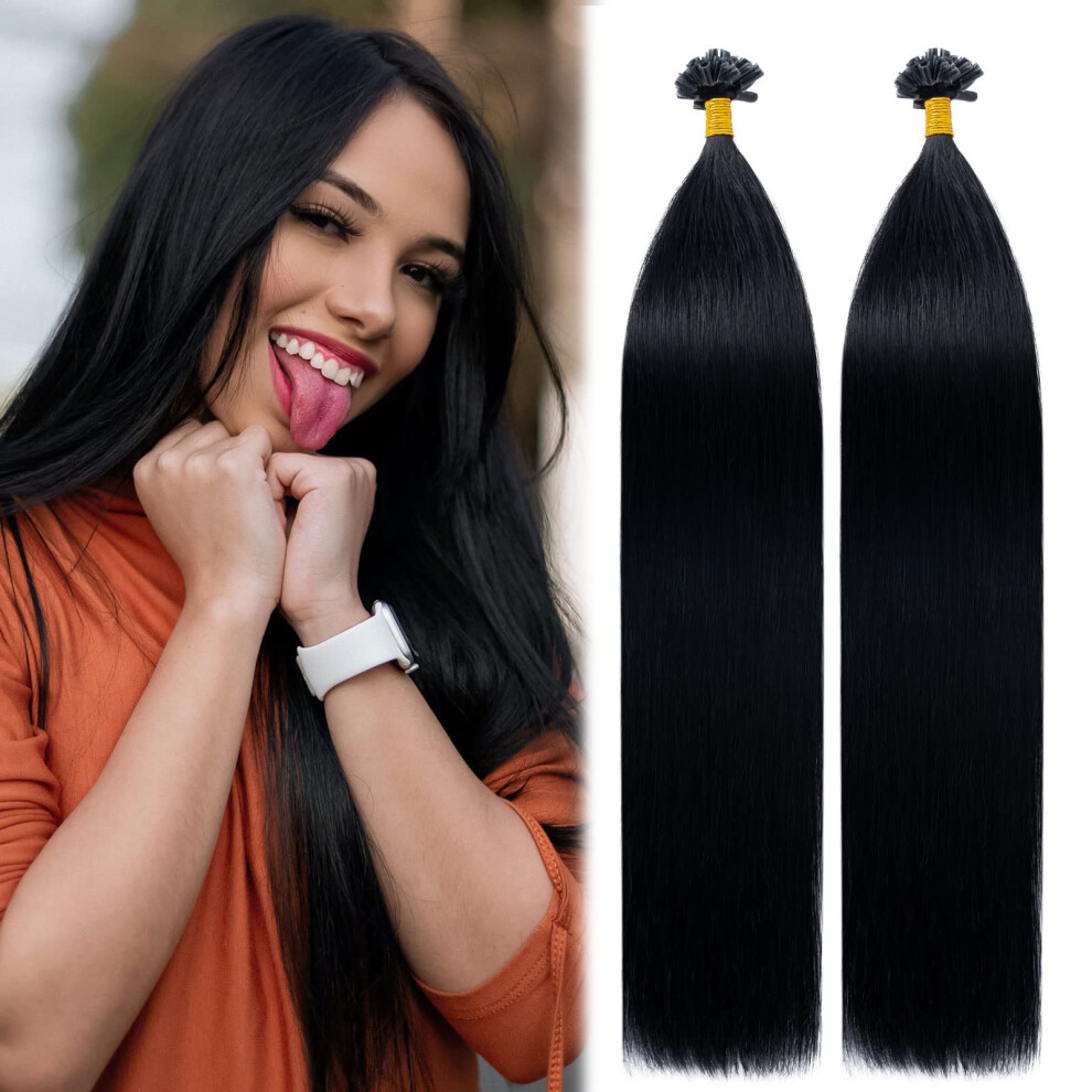 Unisex Black U Tip Hair Extensions 14 Inch Jet Remy Human Hair With Secure Keratin Bonds Fusion