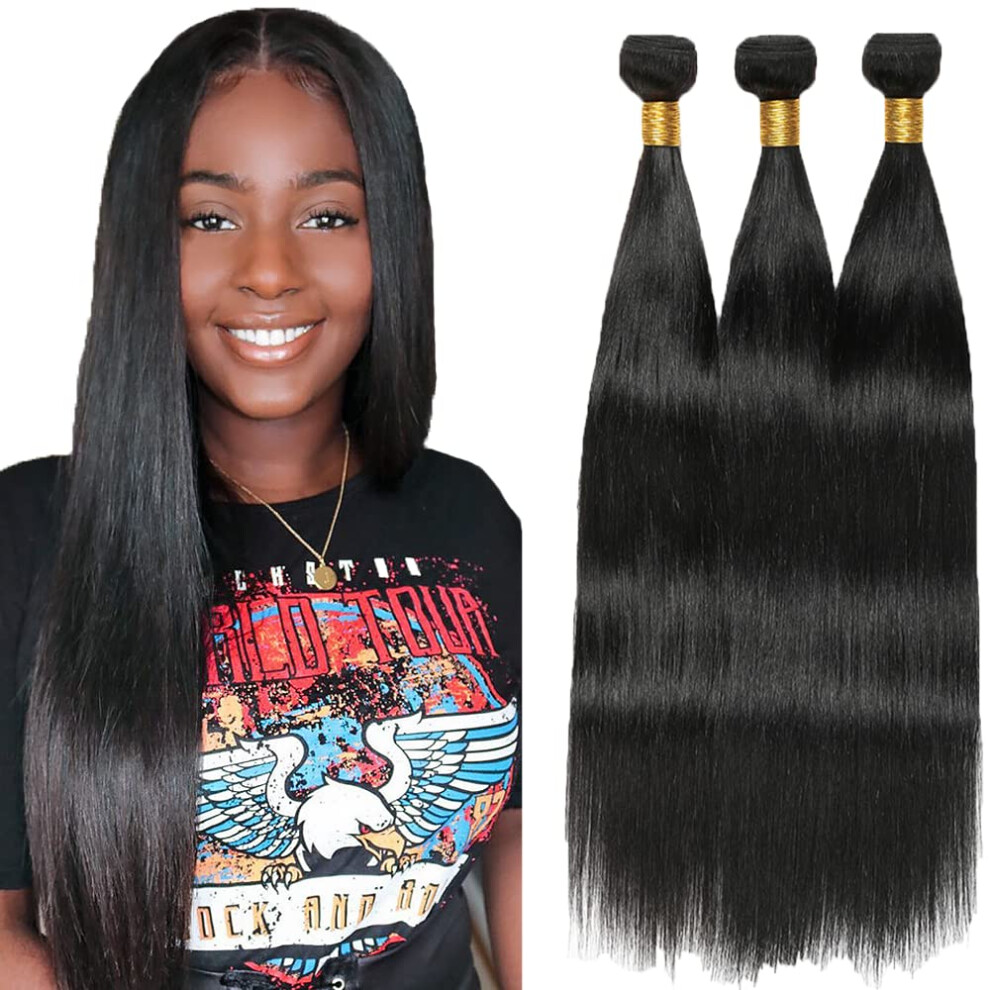 Unisex Black Brazilian Straight Human Hair Bundles 8A Grade Unprocessed Virgin Extensions 12 14 16 Inch Double Weft No Tangle Natural Color 300G For Women