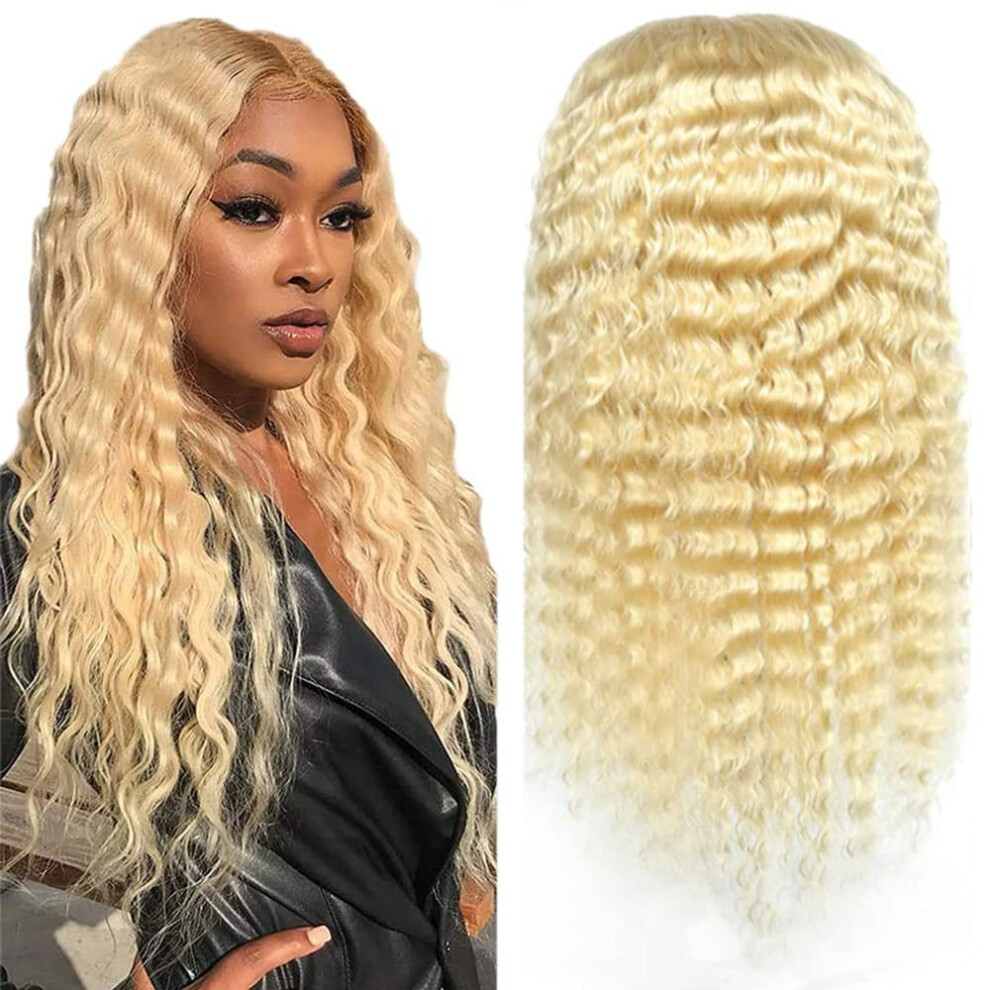 Unisex 613 Blonde Human Hair Wig 24 Inch Brazilian Lace Front Glueless 4X4 Closure With Baby Hair