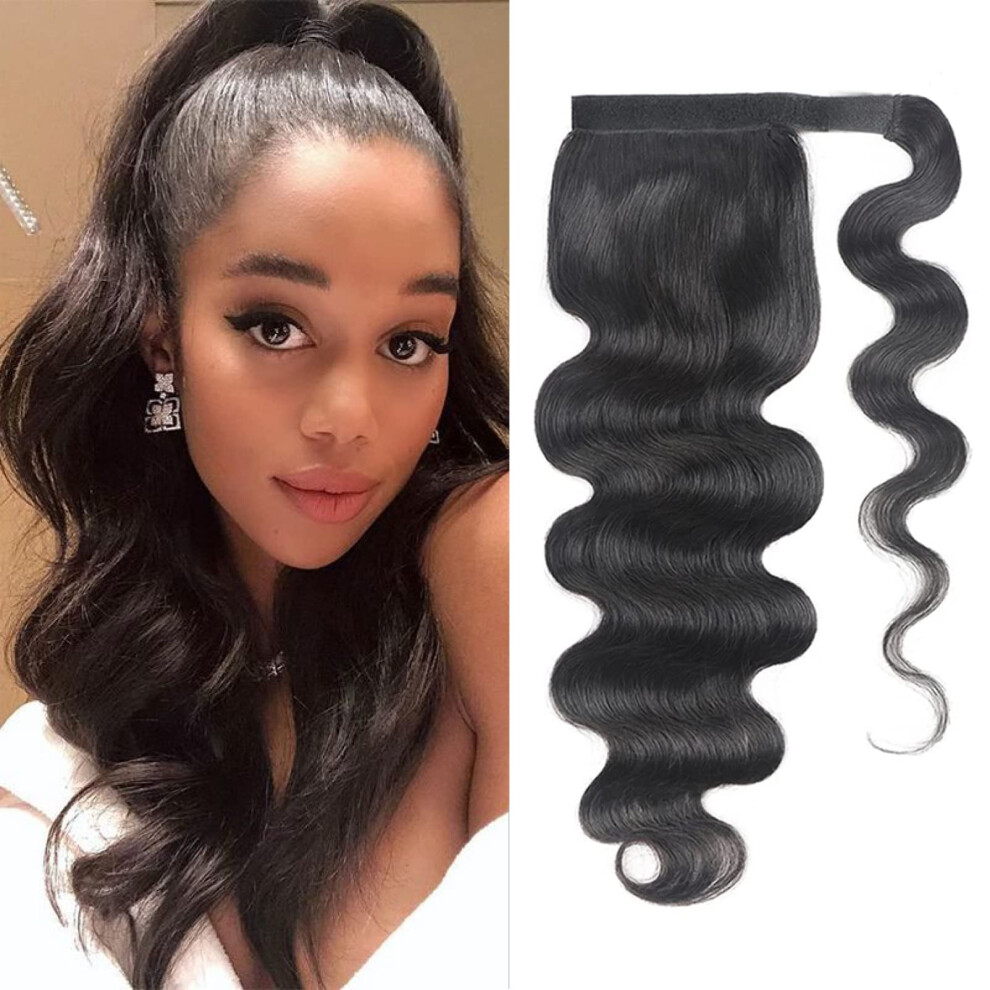 Unisex Black Afro Puff Drawstring Ponytail 4C Kinky Curly Human Hair 22 Inch Natural Extension