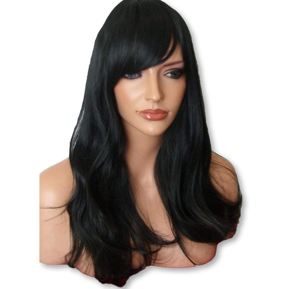 Unisex Black Synthetic Wig For Women Long Wavy Heat Resistant Natural Hairlike Texture Costume