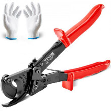 Ratcheting Cable Cutter 10" Heavy Duty with Gloves, Silicon-Manganese Steel Blade cuts up to 240mm/473 MCM