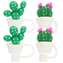 Eease Silicone Cactus & Cloud Straw Caps - 4pcs Green