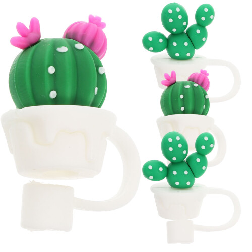 Eease Silicone Cactus & Cloud Straw Caps - 4pcs Green 1