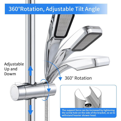 Shower Head Holder 1925mm Adjustable Chrome Plated ABS Bracket 360 Rotating Handheld Mount 1