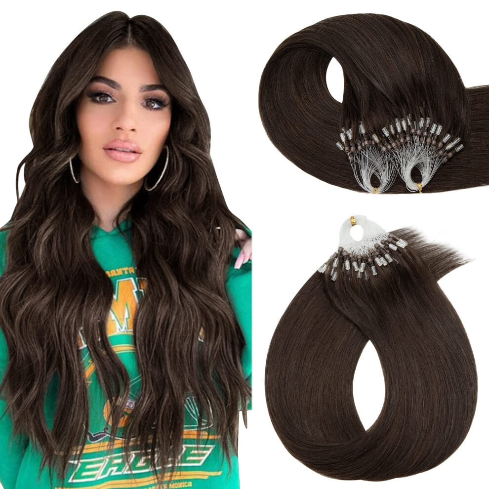 Micro Loop Human Hair Extensions 16 Inch Dark Brown Pre Bonded Micro Beads Easy Loop Installation
