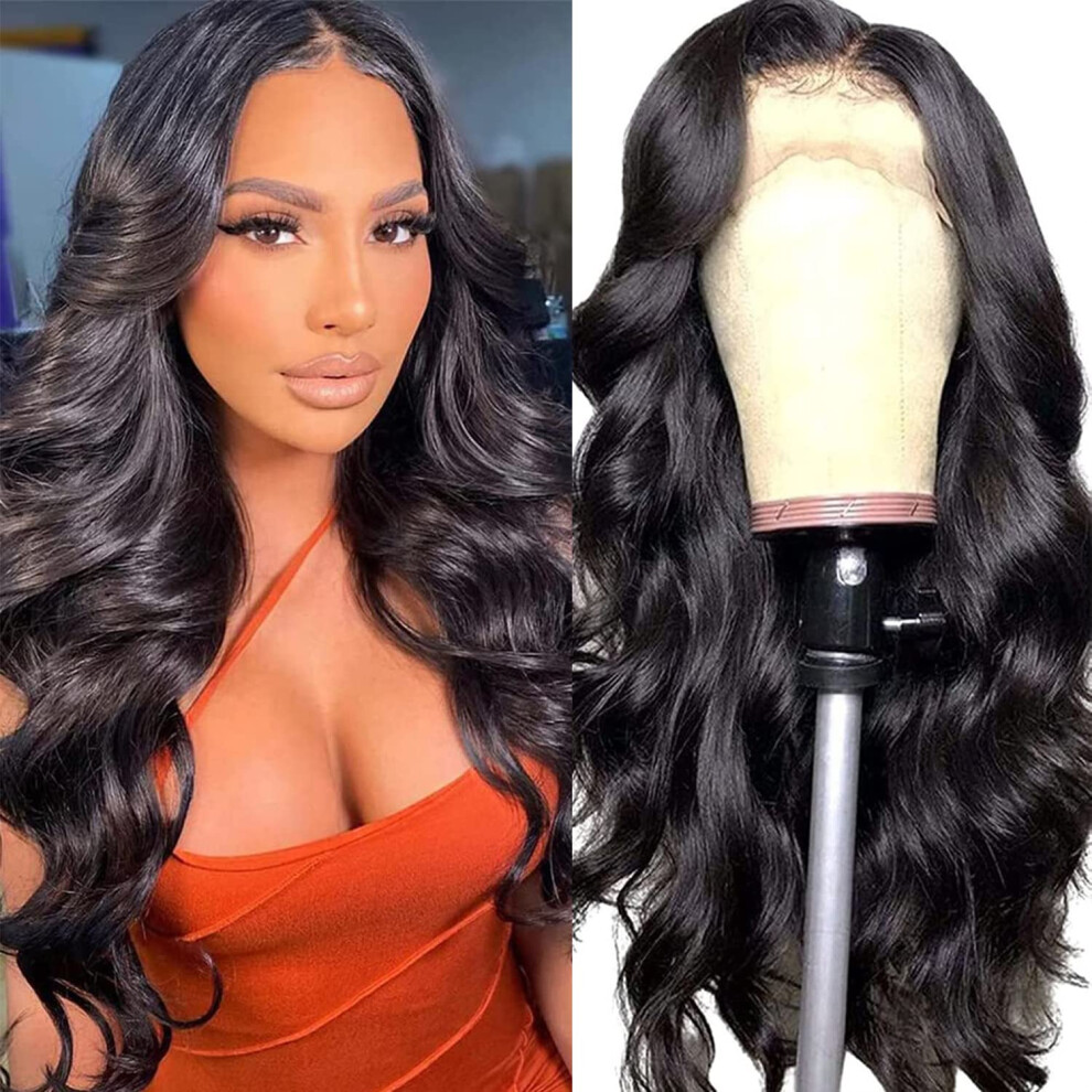 Unisex 30 Inch Body Wave Lace Front Wig 13X4 Transparent Lace Glueless Pre Plucked Human Hair