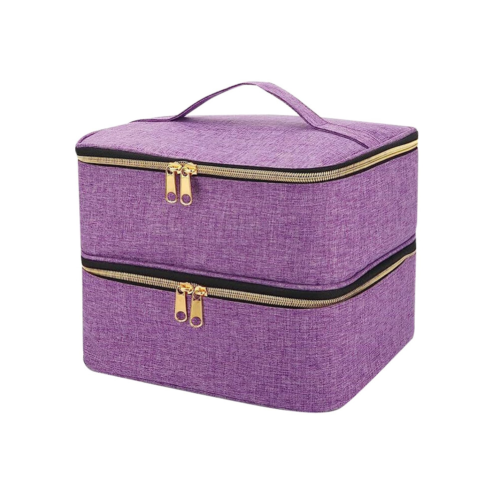 Purple Double Layer Nail Polish Organizer Bag With 30Bottle Capacity And Tool Storage, Travel Case