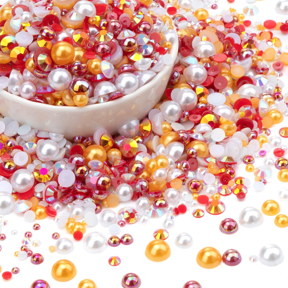 Yellow 2500 Pcs Nail Art Rhinestones And Flatback Pearls Set With Ab Iridescent Finish, Mixed Sizes, Tools Included