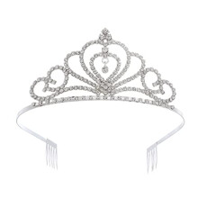 Silver Rhinestone Tiara for Women with Sparkling Heart Crown Design for Wedding and Party