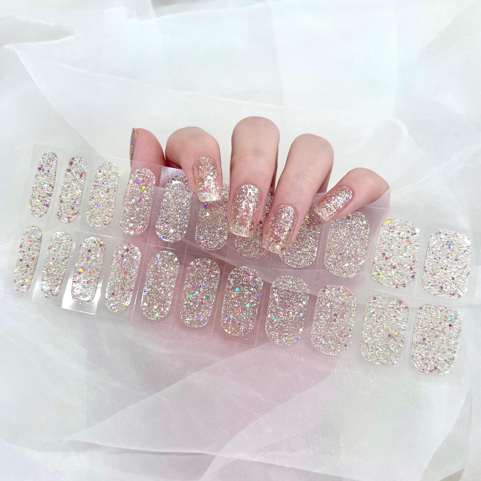 Semi Cured Gel Nail Stickers Gold Sparkly Sequins Easy Apply Gel Nail Polish Strips for Women