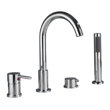 4 Pcs Chrome Bathroom Bathtub Faucet Set with Deck Mounted Mixer Tap and Handheld Shower for Hot and Cold Water