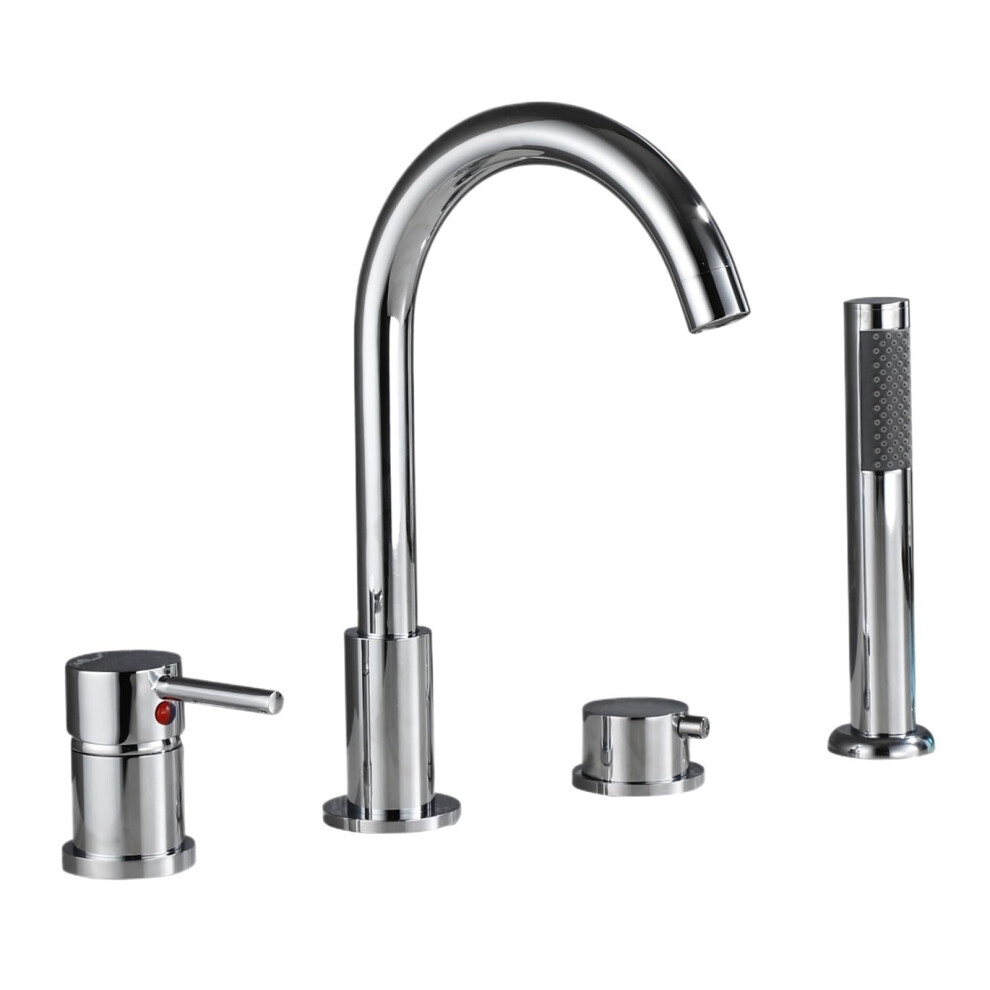 4 Pcs Chrome Bathroom Bathtub Faucet Set With Deck Mounted Mixer Tap And Handheld Shower For Hot And Cold Water 9044945294637