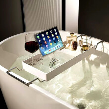 Expandable Bathtub Tray Adjustable 7692cm Waterproof Acrylic Aluminum Bath Caddy for Relaxing Soaks White