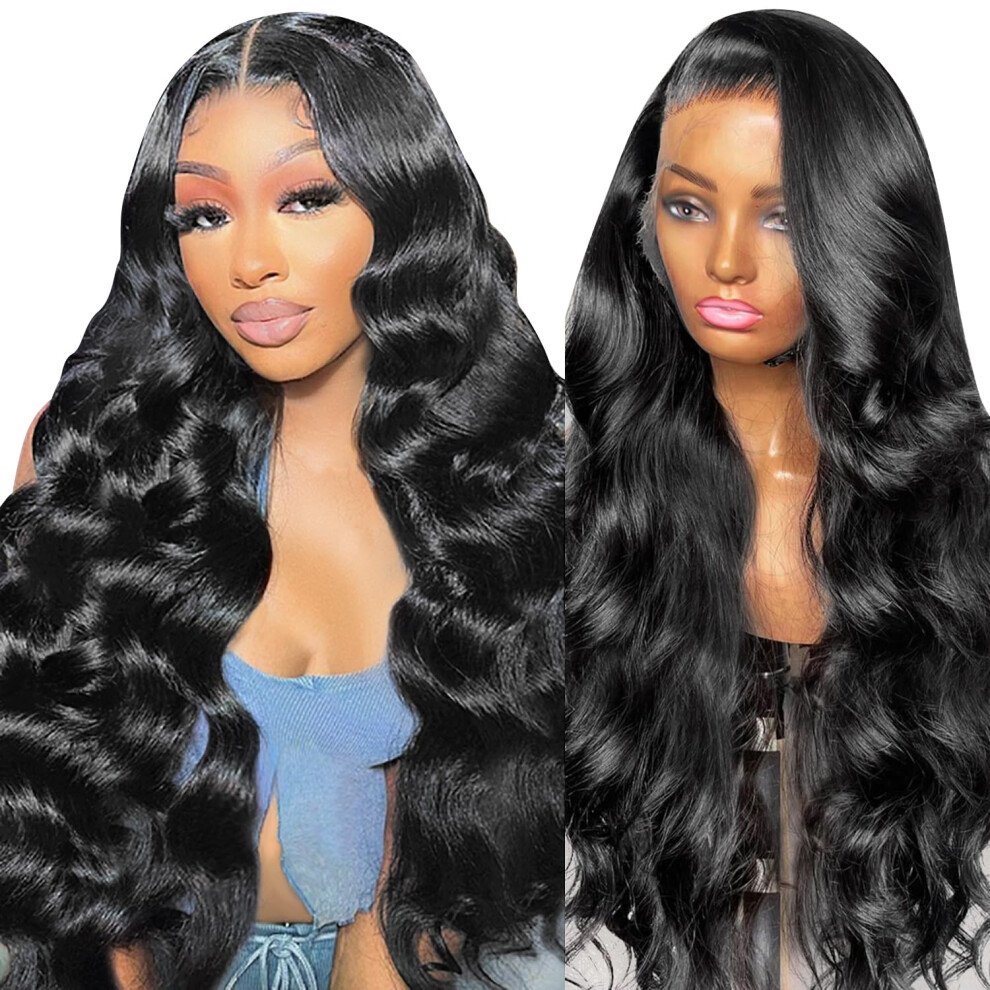 Unisex Human Hair Lace Front Wig 13X6 Hd Lace Brazilian Body Wave Pre Plucked Natural Hairline 28 Inch