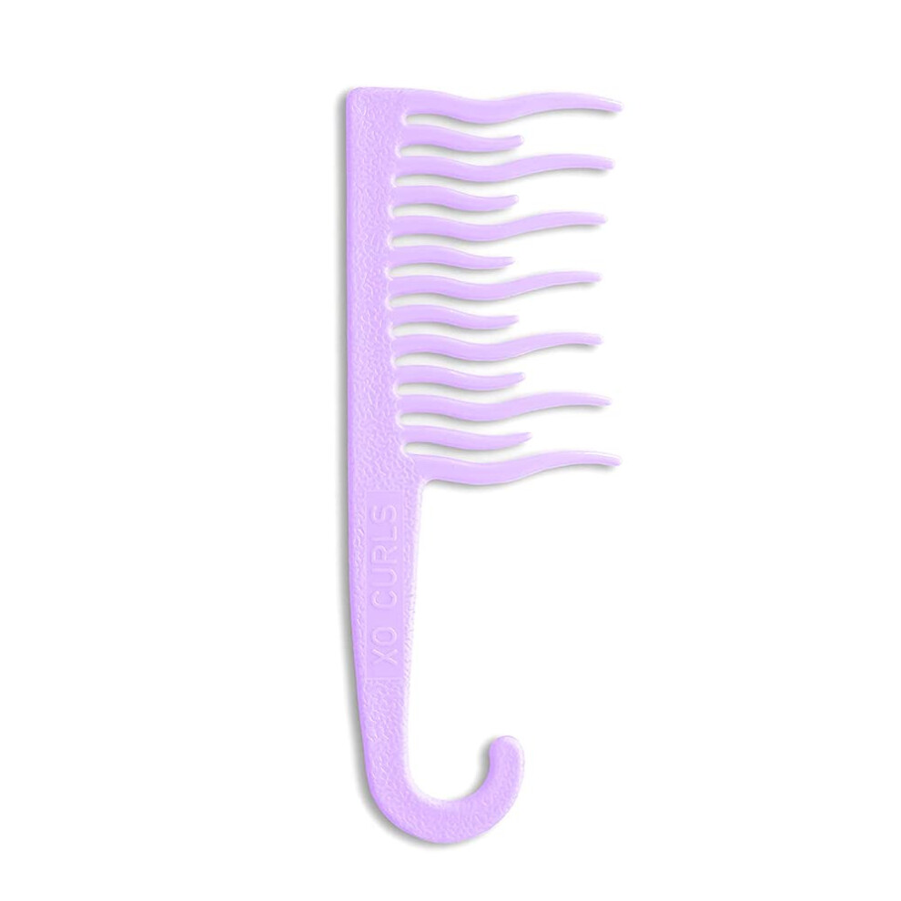 Wide Tooth Detangling Comb for Curly and Wavy Hair with Hook, Gentle Wet Dry Use, Lavender