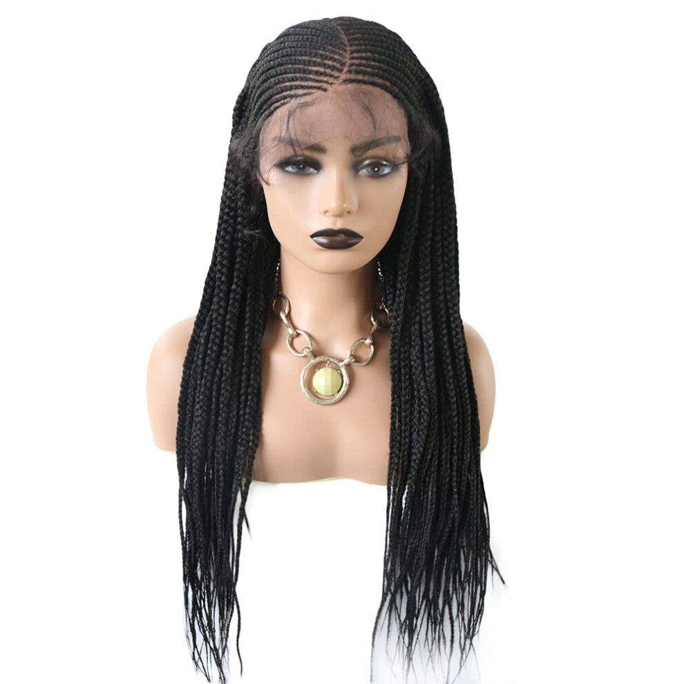 Unisex Black 29 Inch Box Braided Lace Front Wig Preplucked Swiss Lace With Baby Hair For Women #1B