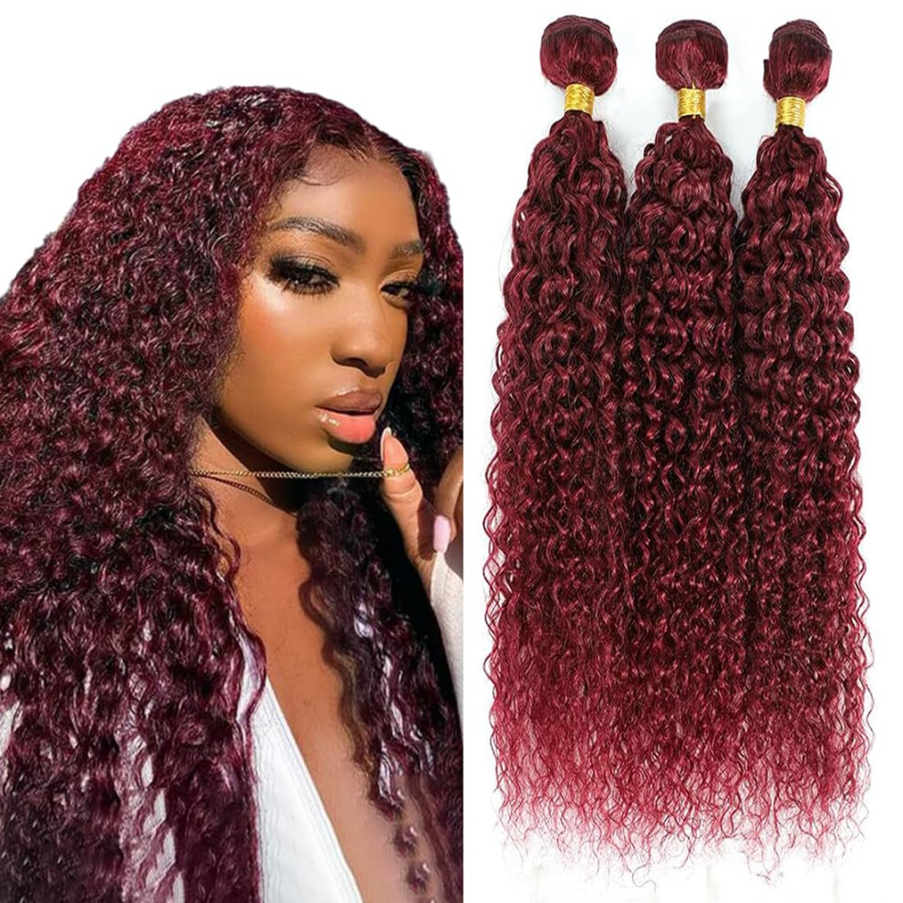 Unisex Red Brazilian Curly Hair Bundles #99J Virgin Human Hair Extensions 8A Grade Long Burgundy Weave 26 28 30 Inch