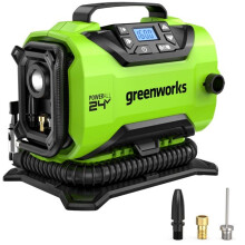 Greenworks G24IN Tyre Inflator Car Air Compressor Cordless Portable Air Pump, 11 Bar, 160 PSI Pressure Gauge, Auto Shut-Off WITHOUT 24V Battery & Char