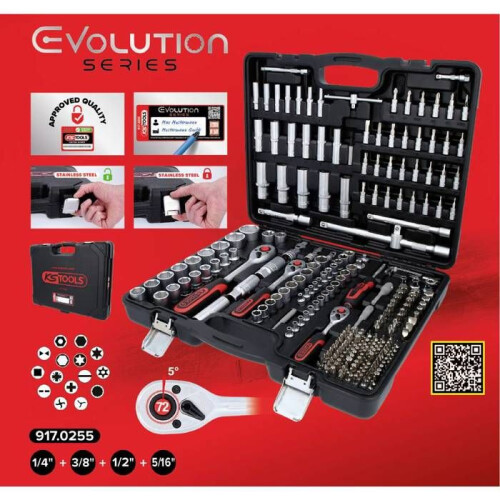 KS Tools Jogo de chaves de soquete 1/4, 3/8, 1/2 917.0255 1