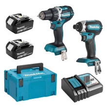 Pakkaus 2 työkalua - MAKITA - DLX2189TJ - Porakone Ruuvinväännin 18V - 2 akkua 5Ah - Harjaton moottori
