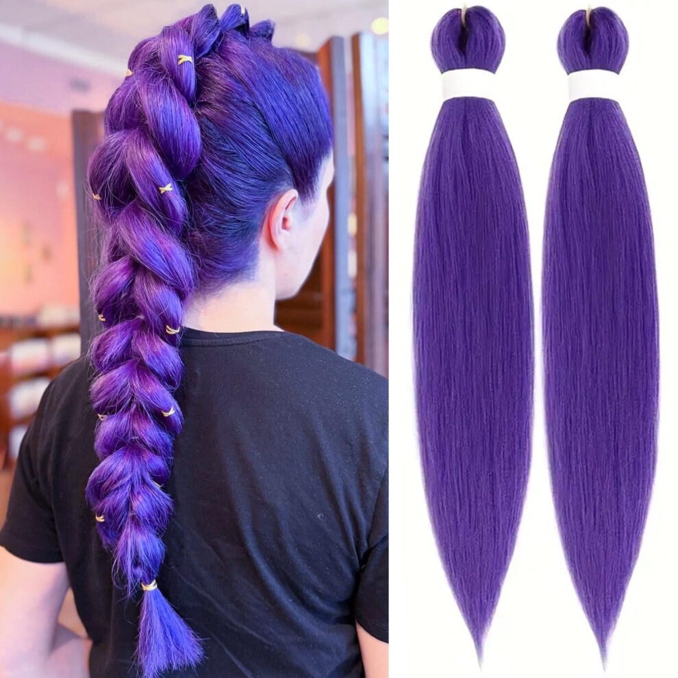 Purple Braiding Hair Extensions 26 Inch PreStretched Synthetic for Kids Cosplay Halloween