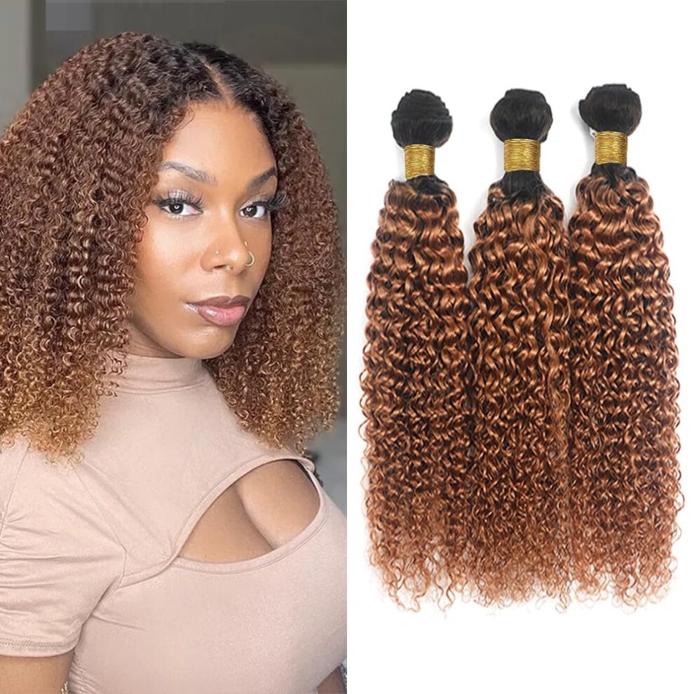 Brazilian Curly Human Hair Bundles 1B30 Ombre Kinky Curly Extensions Wet and Wavy Unprocessed Remy Hair 10 12 14 Inch