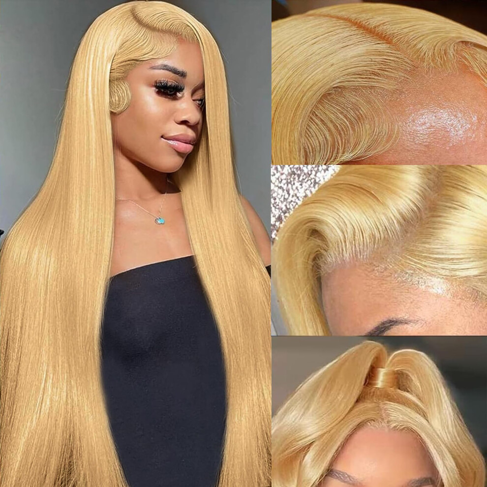 Unisex Honey Blonde Lace Front Wig Human Hair 24 Inch 13X6 Hd Glueless Preplucked With Baby Hair