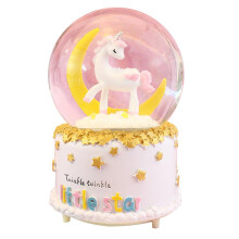 Unicorn Musical Snow Globe with Automatic Snowfall and Colorful LED Lights Music Box for Girls
