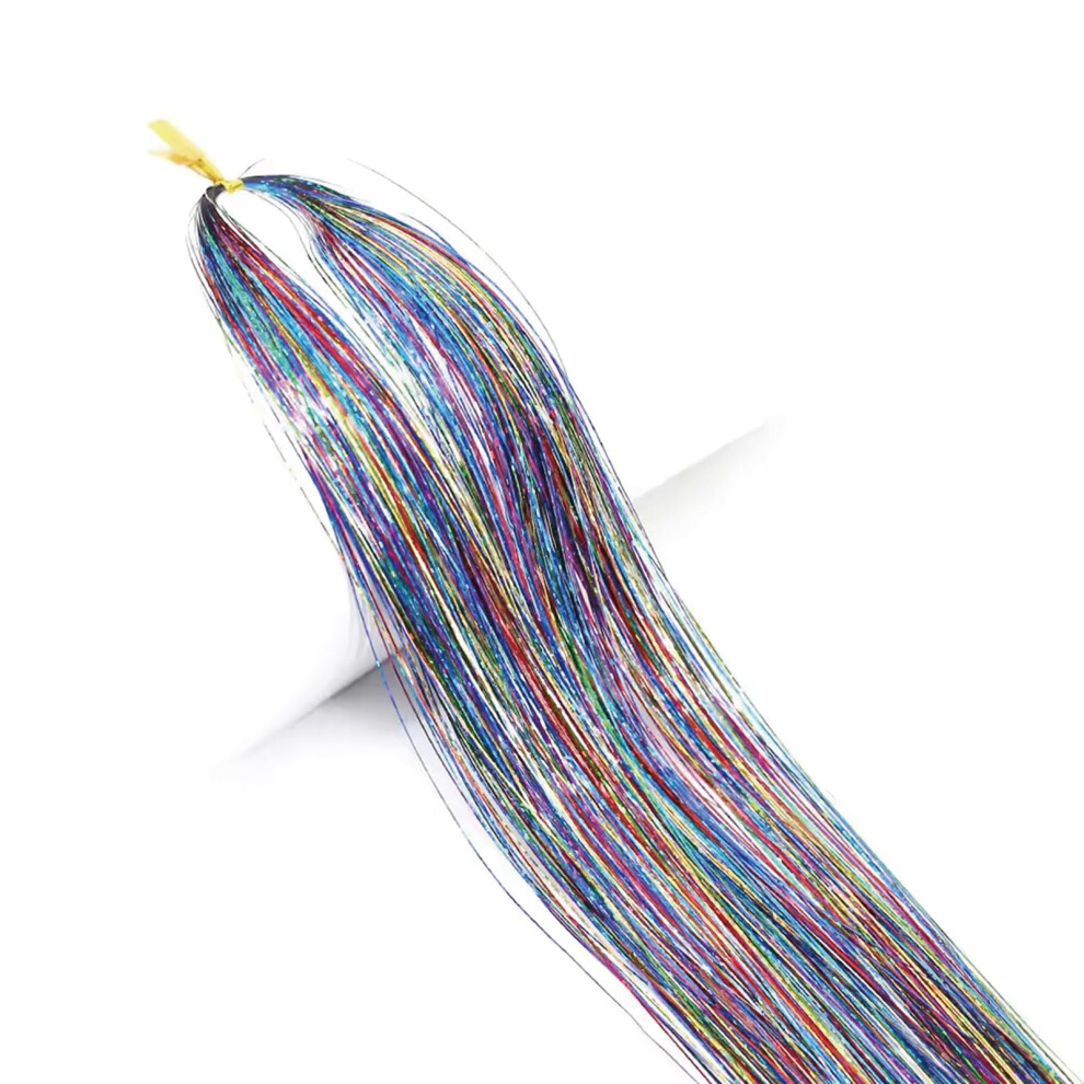 Unisex Hair Tinsel Extensions 1200 Strands Rainbow Glitter Highlights 47In Sparkle Hair For Women Party
